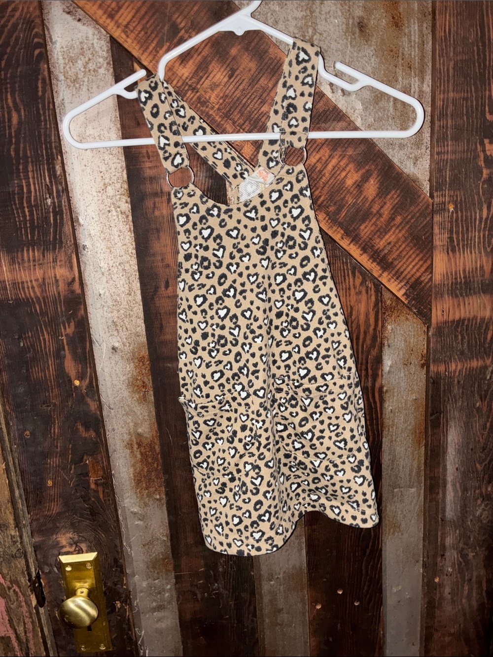 Leopard Print Pinafore Dress for Girls in Tan and Black